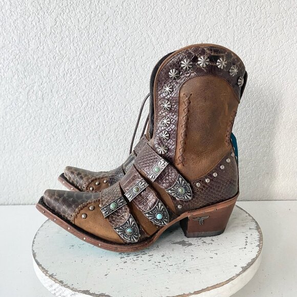 Lane SHOWDOWN Womens Cowboy Boots 7.5 Brown Short Western Cowgirl Lace-up Bootie - Picture 4 of 11